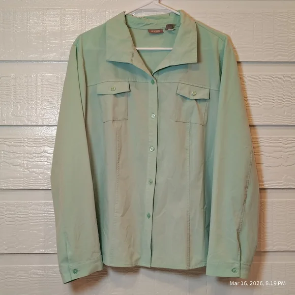 CHICOS WOMEN SZ 3 MINT GREEN BUTTON DOWN CASUAL STRETCH CAREER PERFORMANCE US XL - Picture 1 of 5
